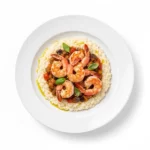 Risotto con Gamberoni e Caponata di Melanzane